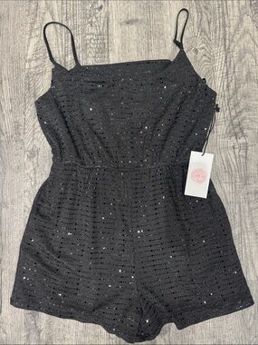 Black Sequin Romper - Women's Spaghetti Strap Jumpsuit